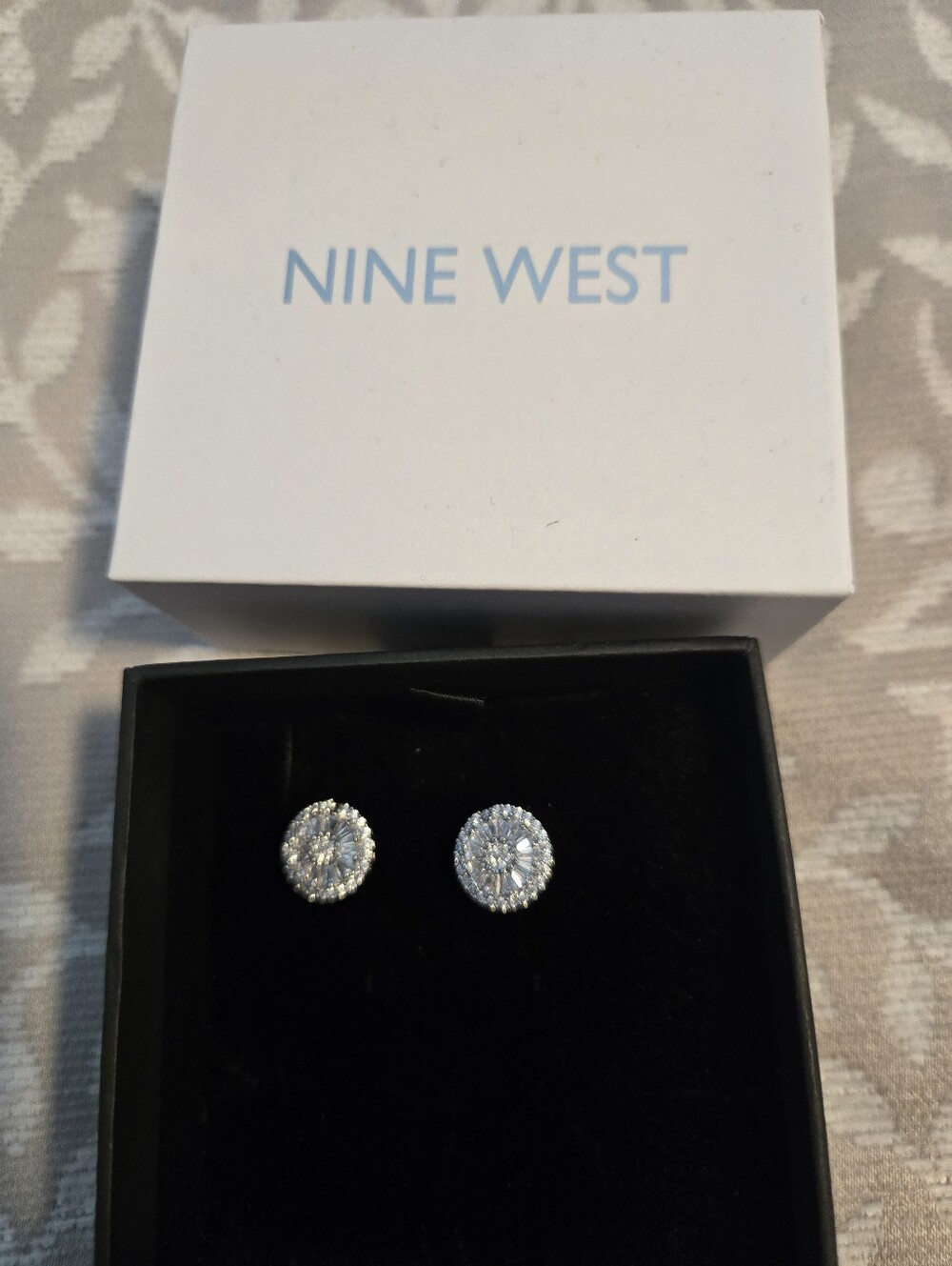 Nine West Silver Round Crystal Halo Stud Earrings